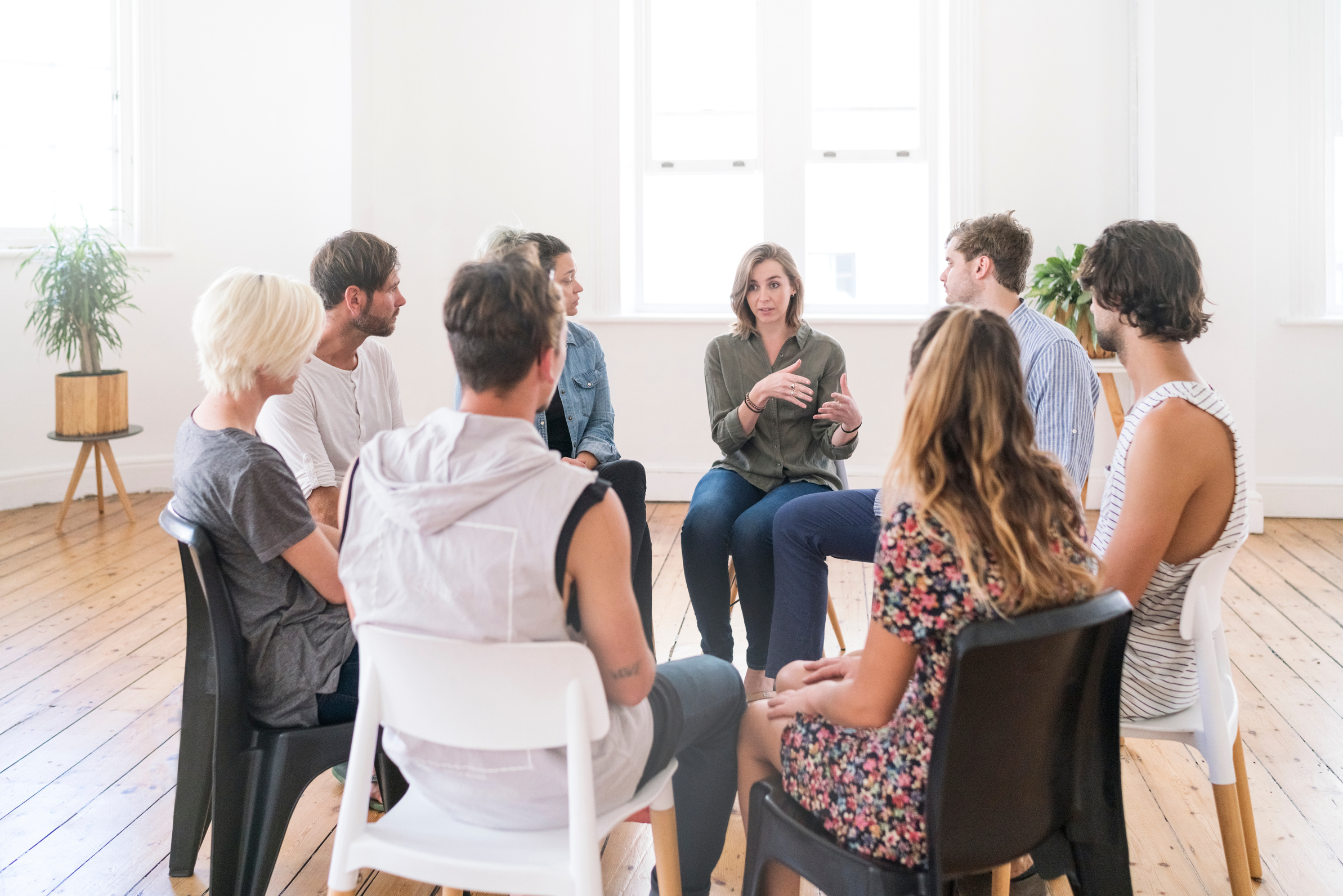 Support group gathering for a meeting